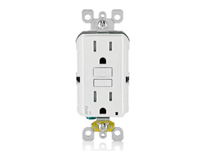 AFCI outlet designed to prevent electrical fires, featuring built-in sensors for detecting arc faults, commonly installed in residential areas like bedrooms and living rooms.